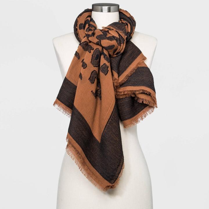 Women's Leopard Print Oversize Square Scarf - Universal Thread Brown