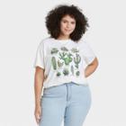 Fifth Sun Women's Plus Size Cactus Grid Short Sleeve Graphic T-shirt - White