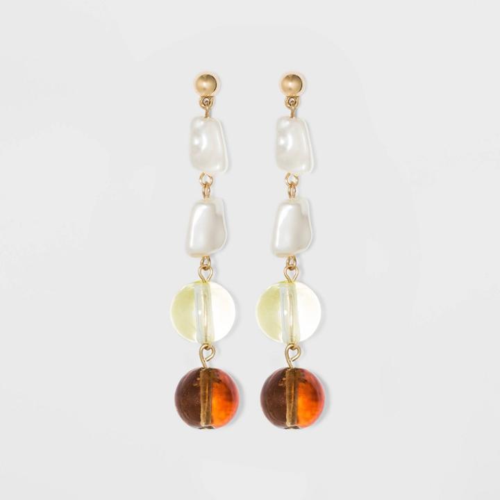 Irregular Simulated Pearl And Round Bead Drop Earrings - A New Day ,