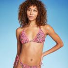 Women's Crochet Trim Triangle Bikini Top - Wild Fable Pink Floral Print Xxs