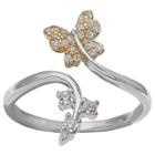 Target Women's Clear Cubic Zirconia Pave Butterfly Ring In Two Tone Sterling Silver - Gray/gold (size 7), Silver Clear Gold