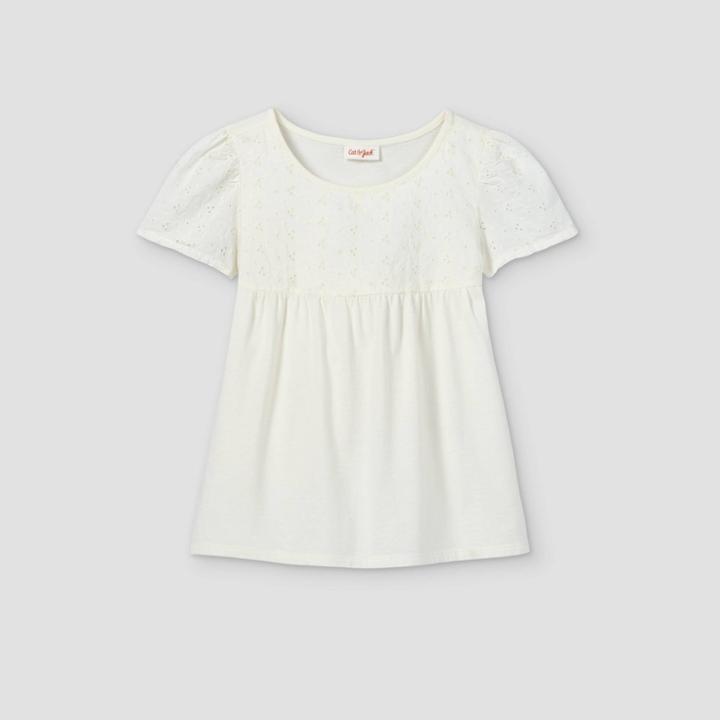 Girls' Crochet Short Sleeve T-shirt - Cat & Jack Cream