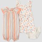 Baby Girls' 2pk Striped Floral Romper - Just One You Made By Carter's