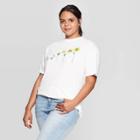 Women's Sunflowers Plus Size Short Sleeve Oversized T-shirt - Mighty Fine (juniors') - Ivory 3x, Size: