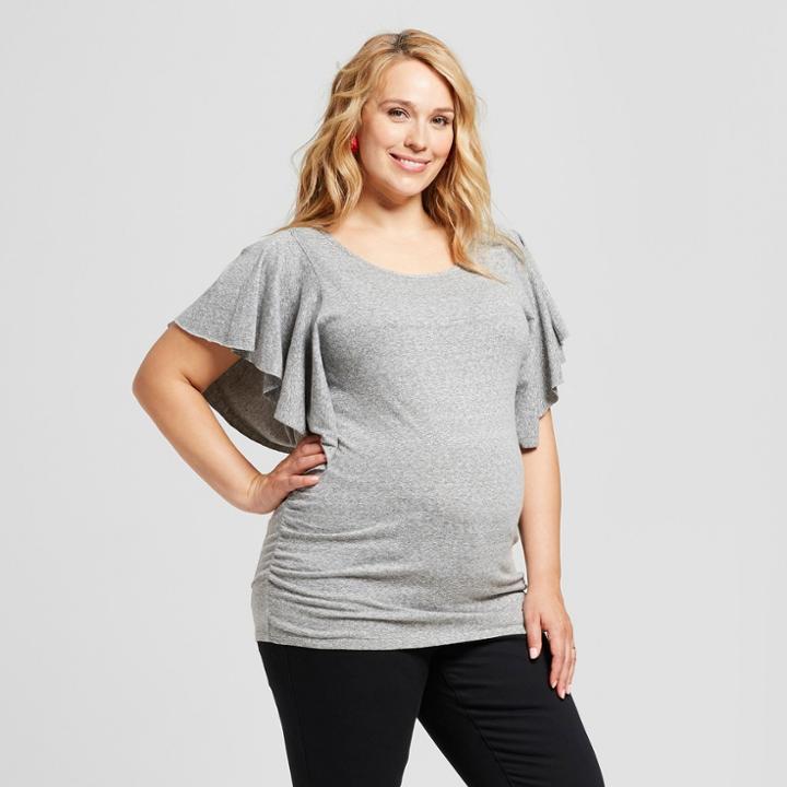 Maternity Plus Size Flutter Short Sleeve Knit Top - Isabel Maternity By Ingrid & Isabel Railroad Gray 1x, Infant Girl's