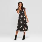 Women's Floral Short Sleeve Wrap Ruffle Midi Dress - Xhilaration Black