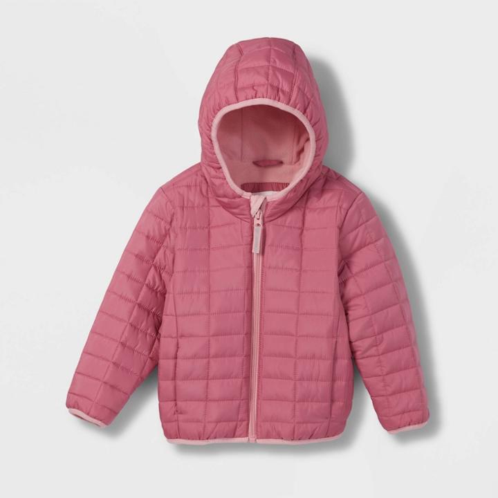 Toddler Long Sleeve Puffer Jacket - Cat & Jack Pink