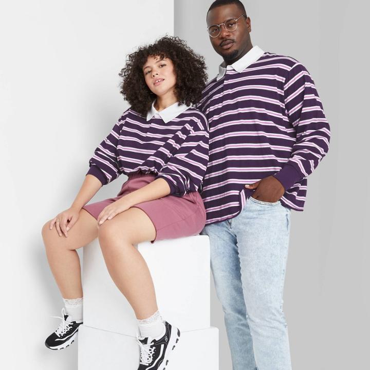 Plus Size Long Sleeve Oversized Rugby Polo T-shirt - Wild Fable Purple