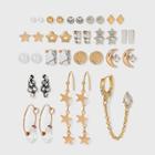 Mixed Stud Cuff Pack With Snake And Star Earring Set 18pc - Wild Fable , Nickel/white/grey
