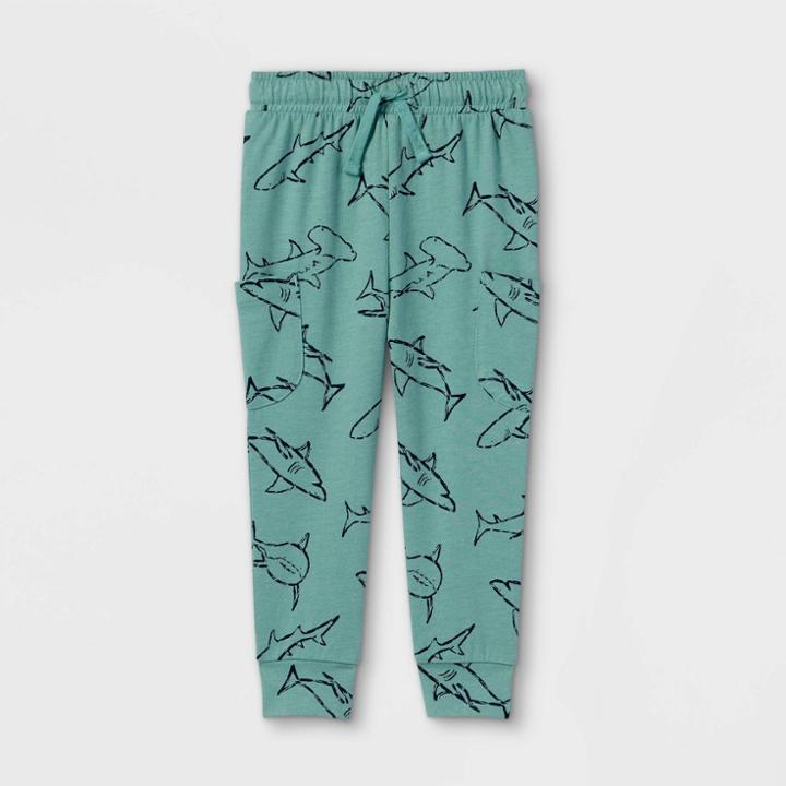 Toddler Boys' Shark Print Jersey Knit Jogger Pull-on Pants - Cat & Jack Teal