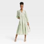 Women's Long Sleeve Tiered Dress - A New Day Green Floral Print
