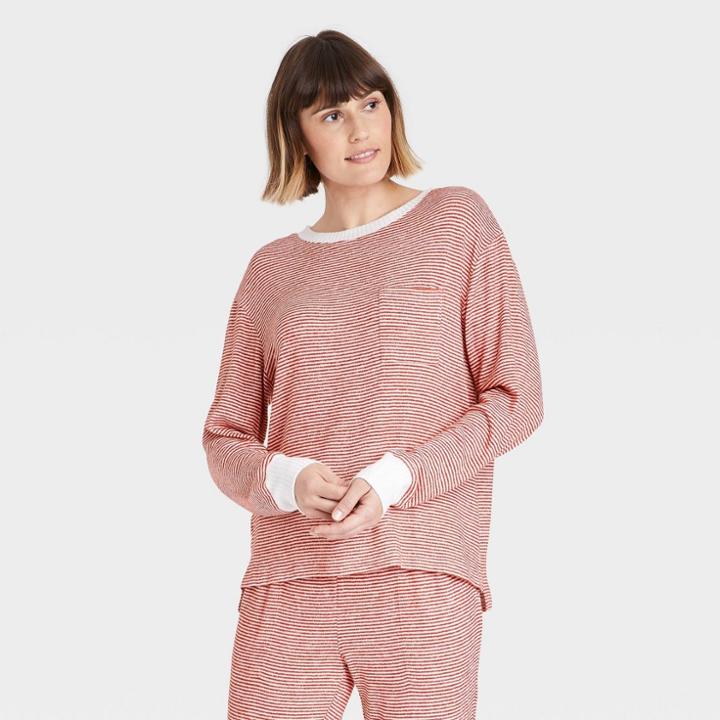 Women's Striped Perfectly Cozy Lounge Sweatshirt - Stars Above Dark Red