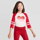 Girls' 3/4 Sleeve Sparkle Heart Baseball T-shirt - Cat & Jack Cream S, Girl's, Size: