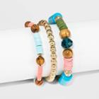 Coral, Blue, Gold And Green Wood Beaded Stretch Bracelet- A New Day