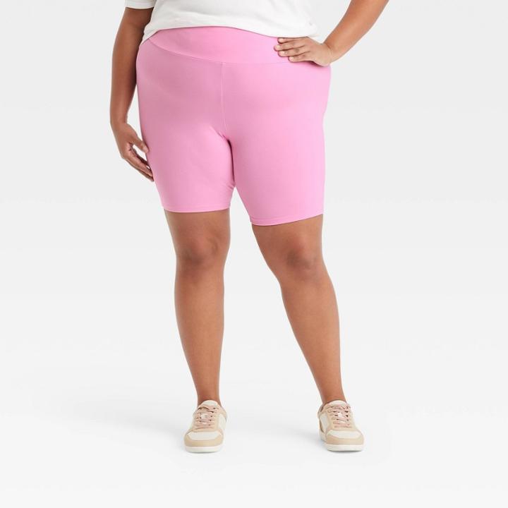 Women's Plus Size High-waisted Bike Shorts - Ava & Viv Pink X