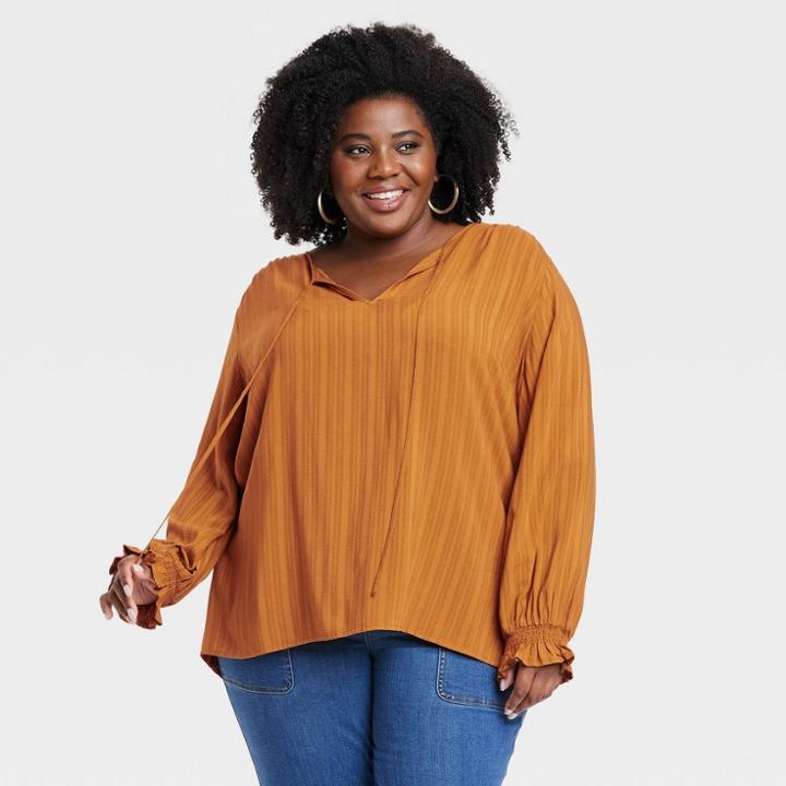 Women's Plus Size Long Sleeve Blouse - Knox Rose Rust