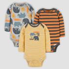 Gerber Baby Boys' 3pk Animals Long Sleeve Onesies - Yellow/orange/gray Newborn