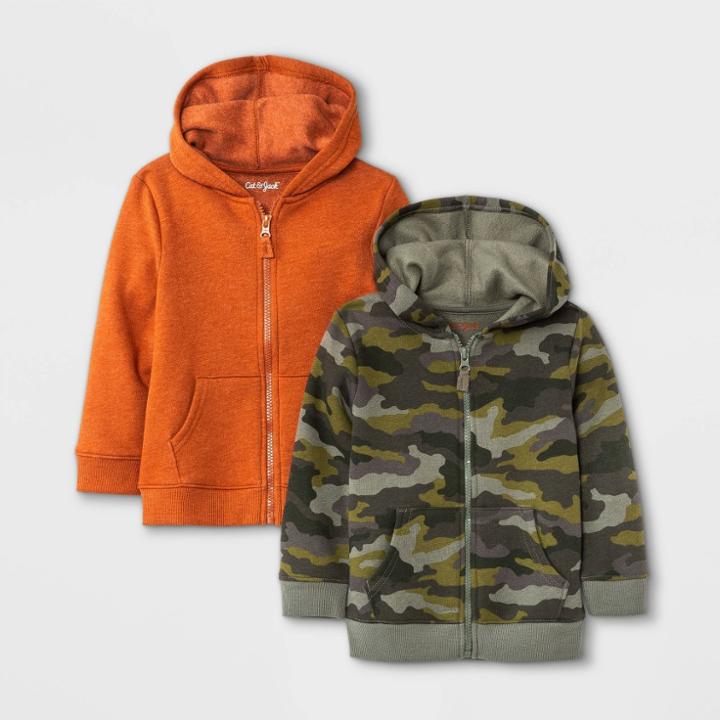 Toddler Boys' 2pk Fleece Zip-up Hoodie Sweatshirt - Cat & Jack Green/orange