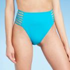 Women's Strappy Side High Leg High Waist Extra Cheeky Bikini Bottom - Shade & Shore Bright Blue