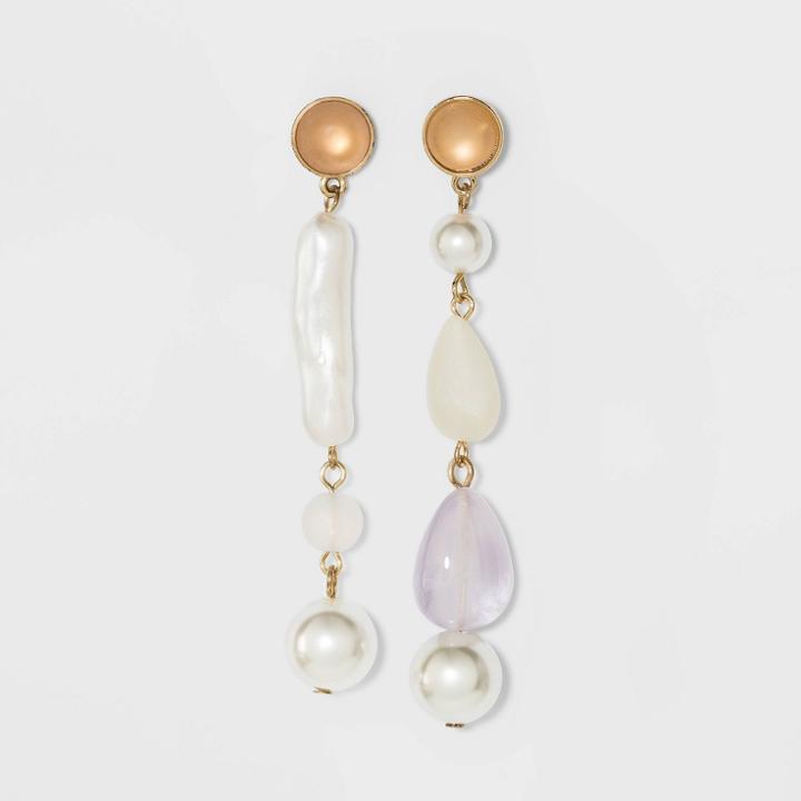 Pearl Bead Linear Drop Earrings - A New Day Iridescent, White