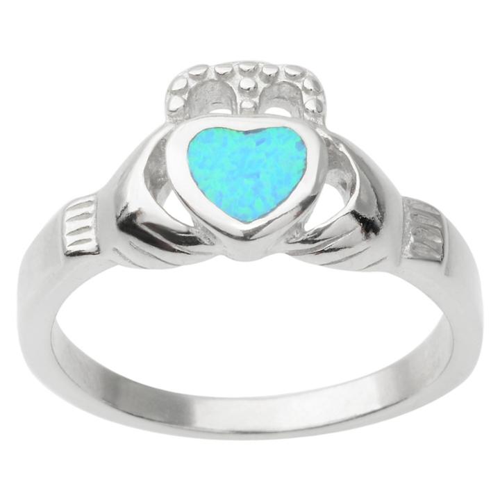 Journee Collection 1/3 Ct. T.w. Heart-cut Opal Claddagh Inlaid Ring In Sterling Silver - Blue