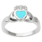 Journee Collection 1/3 Ct. T.w. Heart-cut Opal Claddagh Inlaid Ring In Sterling Silver - Blue