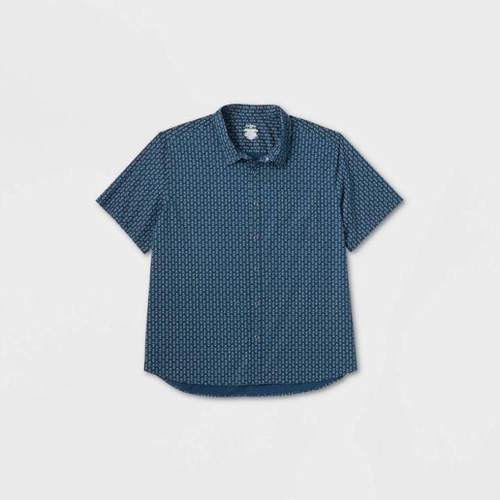 Men's Big & Tall Short Sleeve Adaptive Button-down Shirt - Goodfellow & Co Dark Blue