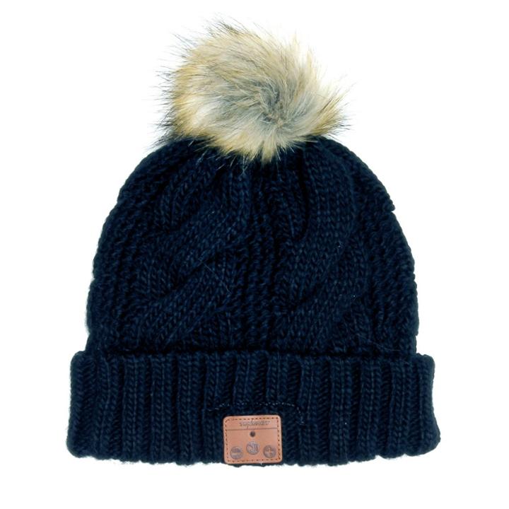 Women's Bluetooth Beanie With Faux Fur Pom - Tenergy Black