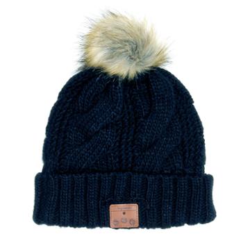 Women's Bluetooth Beanie With Faux Fur Pom - Tenergy Black
