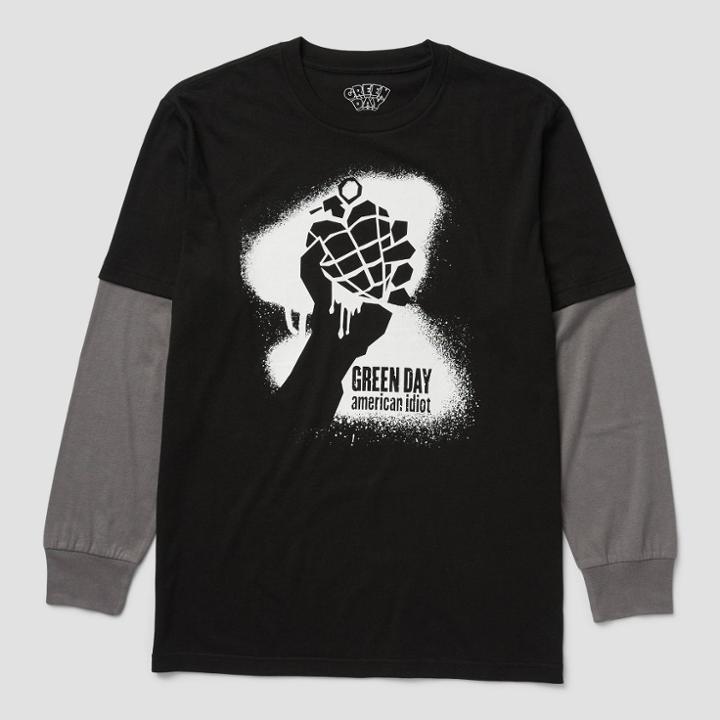Men's Green Day Long Sleeve Graphic T-shirt - Charcoal Gray/black