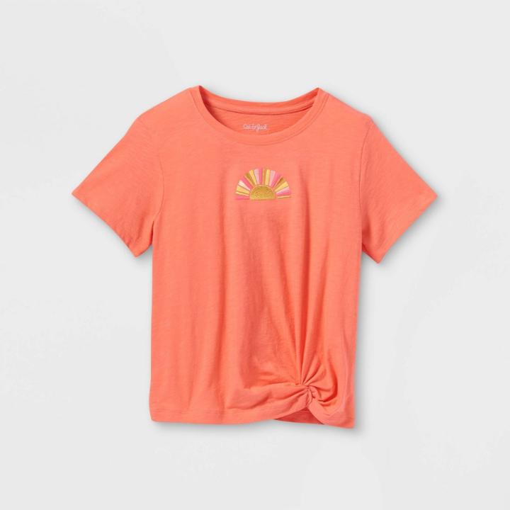 Girls' 'sunshine' Embroidered Short Sleeve Graphic T-shirt - Cat & Jack Medium Coral
