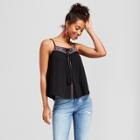 Women's Embroidered Tie Front Tank - Almost Famous (juniors') Black