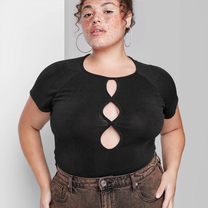 Women's Plus Size Cut Out Front Bodysuit - Wild Fable Black