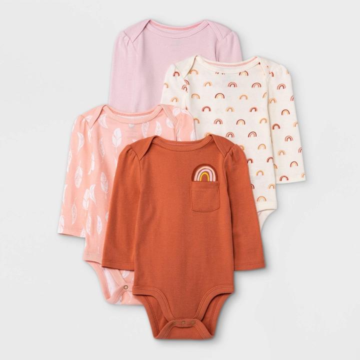 Baby Girls' 4pk Earth & Sky Long Sleeve Bodysuit - Cloud Island Pink