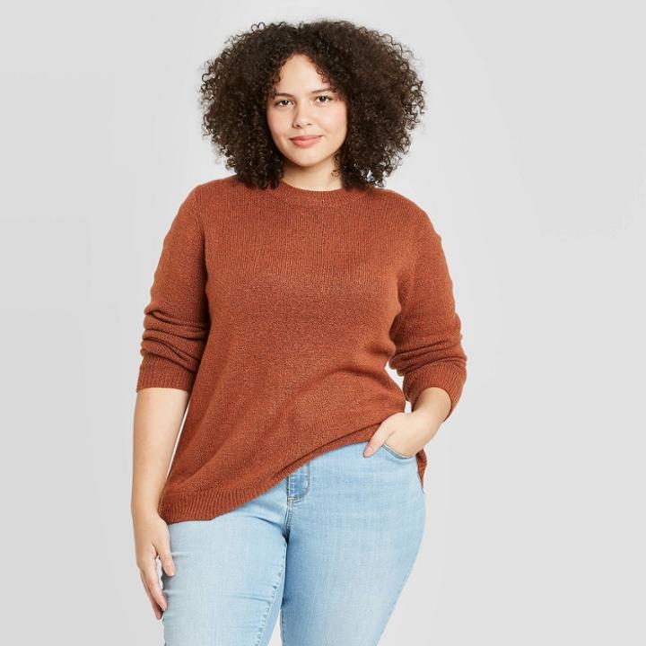 Women's Plus Size Crewneck Pullover Sweater - Ava & Viv Rust X, Red