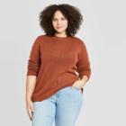 Women's Plus Size Crewneck Pullover Sweater - Ava & Viv Rust X, Red