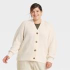 Women's Plus Size Button-front Cardigan - A New Day Cream