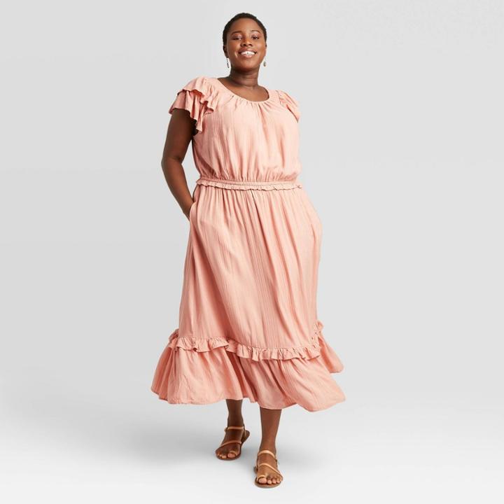Women's Striped Flutter Short Sleeve Dress - Universal Thread Coral