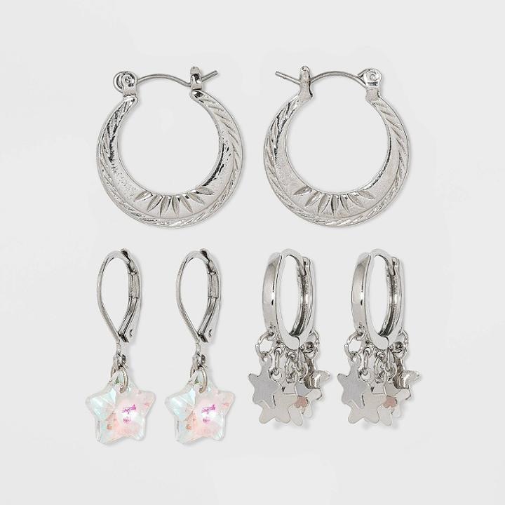 Trio Silver Star Huggie Hoop Earring Set - Wild Fable Gold