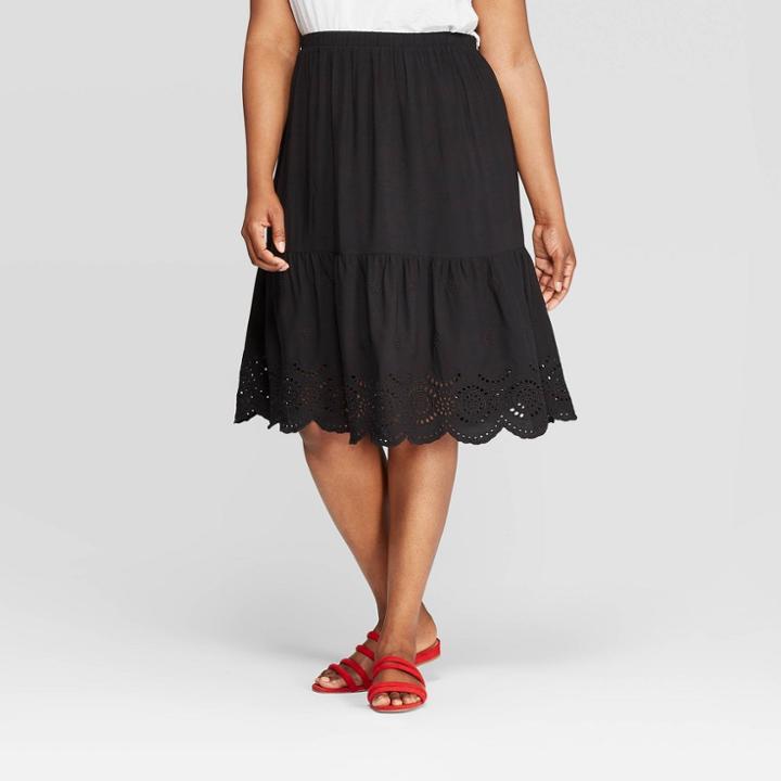 Women's Plus Size Eyelet Skirt - Ava & Viv Black