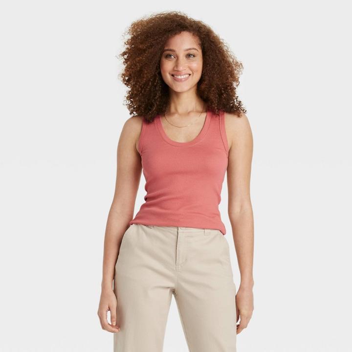 Women's Slim Fit Tank Top - A New Day Coral