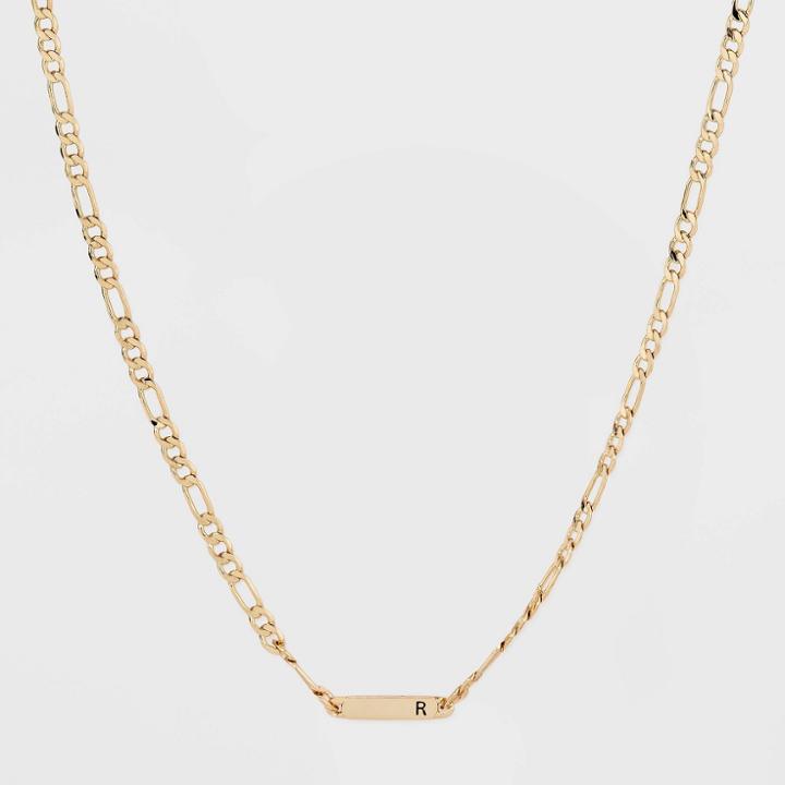 Gold Plated Figaro Bar Initial 'r' Chain Necklace - A New Day Gold