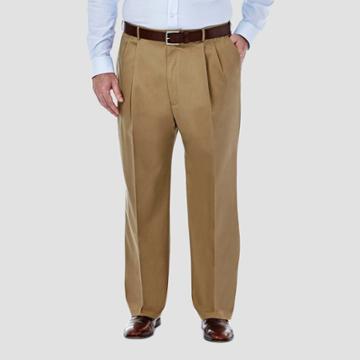 Haggar Men's Big & Tall Pnik Classic Fit Pleat Front Casual Pants - British Khaki 54x30, British Green