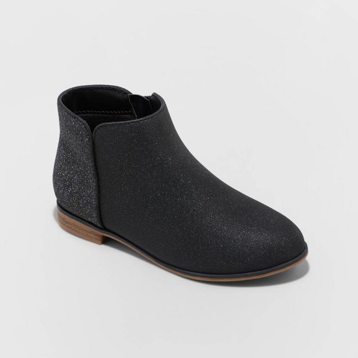 Girls' Opal Zipper Booties - Cat & Jack Black Glitter