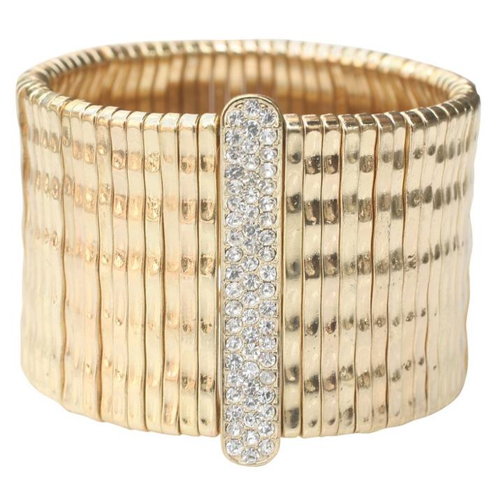 Zirconite Stretch Ring With Crystal Bar - Gold