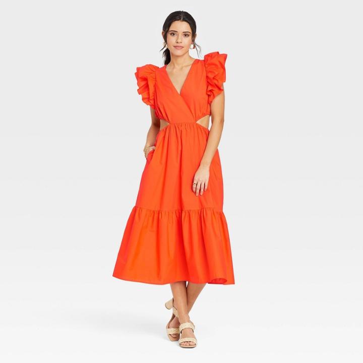 Women's Flutter Sleeveless Cut Out Dress - A New Day Orange