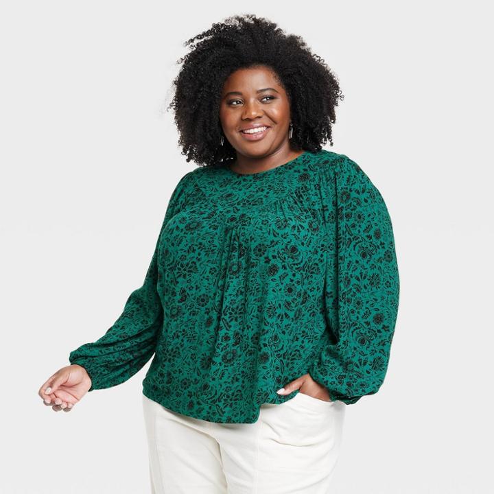 Women's Plus Size Bishop Long Sleeve Blouse - Knox Rose Green Paisley