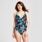 Women's Shell Stitch One Piece - Merona Black/teal Palm