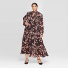 Women's Plus Size Floral Print Long Sleeve Round Neck Romantic Maxi Dress - Who What Wear Black 1x, Women's, Size: