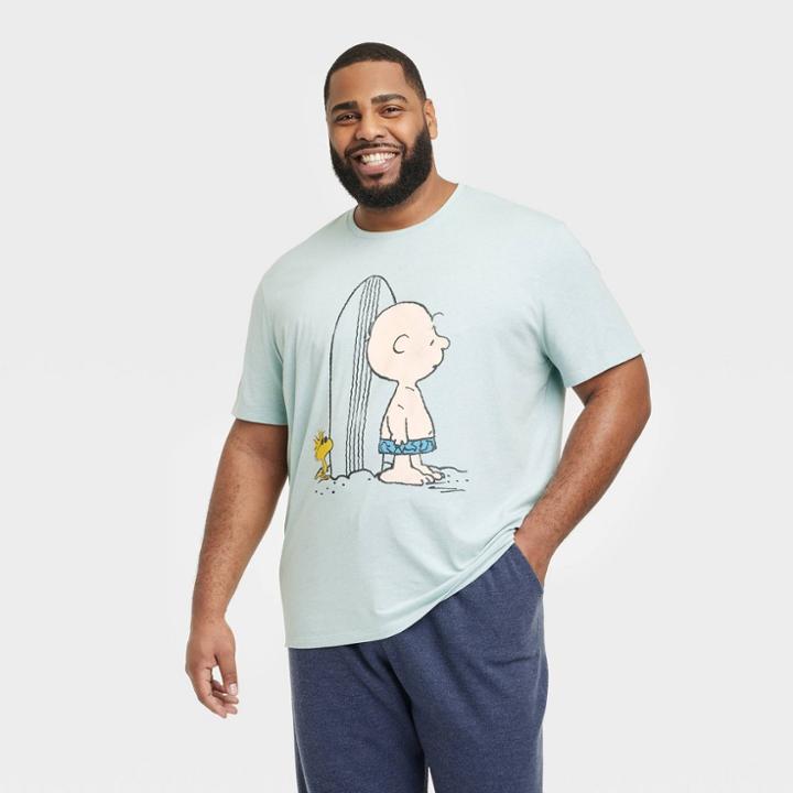 Men's Big & Tall Regular Fit Peanuts Short Sleeve T-shirt - Goodfellow & Co Heathered Gray